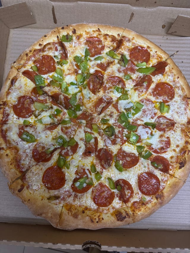 Large three toppings pizza special.